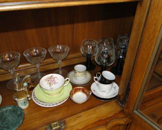 A very nice collection of vintage tea cups and saucers, and crystal cups