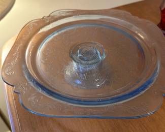 Vintage Federal Blue Depression Glass Cake Plate!