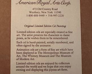 A Small collection of RARE and LIMITED EDITION Warner Brothers Prints and Animation Cells! Most numbered and signed, many with original paperwork and certificates! 