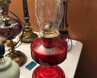 A lovely ruby red glass oil lamp! 