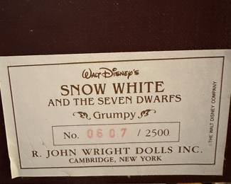 A RARE set of Michigan Artist - R. John Wright - Snow White and the Seven Dwarfs Dolls! 8 Dolls in their original boxes, complete! Made In Vermont!