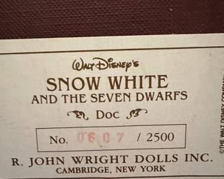 A RARE set of Michigan Artist - R. John Wright - Snow White and the Seven Dwarfs Dolls! 8 Dolls in their original boxes, complete! Made In Vermont!