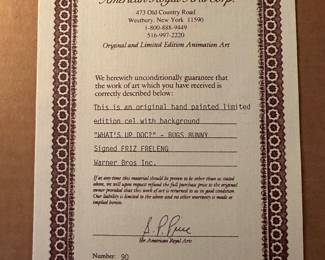 A Small collection of RARE and LIMITED EDITION Warner Brothers Prints and Animation Cells! Most numbered and signed, many with original paperwork and certificates! 
