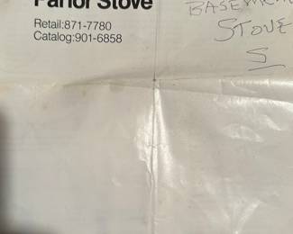 An awesome Vintage J.C. Penny Wood Burning Parlor Stove - Retail: 871-7780 - Catalogue: 901-6858! This piece is in VERY nice condition! It comes with the original installation manual. Please note: Due to our insurance coverage,  if you intend on/or purchasing this wood burning stove, you MUST bring tools to disassemble yourself, and a crew to move it. 