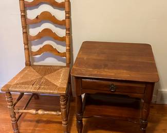 Preliminary walkthrough photo: 

One of a set of ladder back chairs with wicker bottoms! 