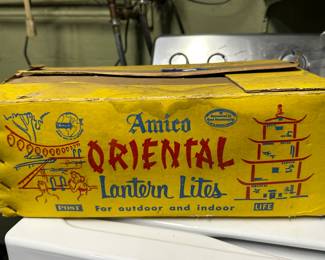 An awesome complete set of 1950's Amico Oriental Lanterns in their original box! I do not believe that these have ever been used! The paint on the bulbs looks fantastic! The box is in pretty good condition for being over 70 years old! 