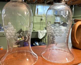 A pair of etched candle lamp chimneys! 