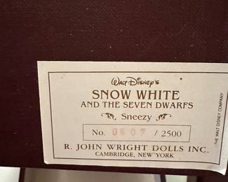 A RARE set of Michigan Artist - R. John Wright - Snow White and the Seven Dwarfs Dolls! 8 Dolls in their original boxes, complete! Made In Vermont!