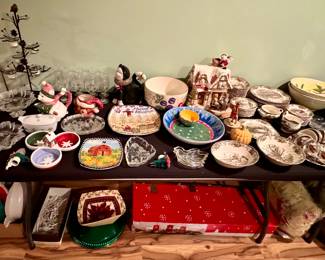 The Friendly Village China Set by the Johnson Bros. in England • Etched Christmas Glasses • Christmas Dishes & Decorations