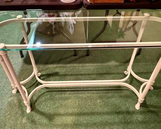 Solid glass top sofa table with metal stand