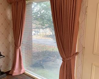 Custom pink quilted draperies. One of two sets.