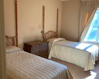 Pair of vintage twin beds, " poster" in bamboo style