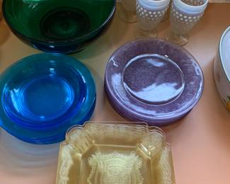 Moonstone hobnail, Depression glass, colored glass