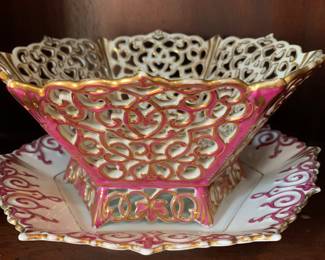 Porcelain reticulated bowl and under plate