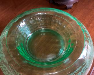 Green Depression Glass console bowl
