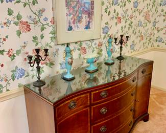 Server, garniture set, candle sticks, print