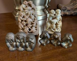 Brass and carved stone monkeys