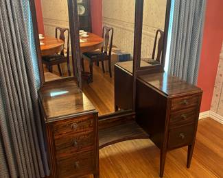 Antique Oak Vanity with Tri fold mirror