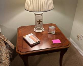 Pecan end table and Early American Lamp
