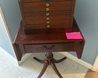 Dentist instrument cabinet, Duncan Phyfe drop leaf table
