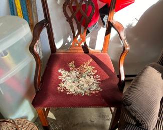 Antique Chippendale Arm chair with needlepoint seat