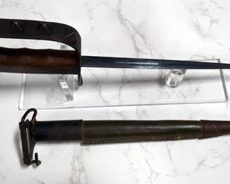 World War I Trench Knife Marked U.S. L.F.&C. 1917, 9.25" Triangular Blade, In Original Leather Scabbard