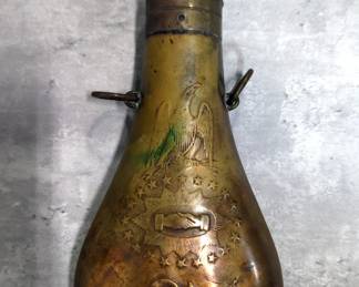 Antique Batty Peace Brass Powder Flask, Believed To Be Pre-Civil War, Approx 9.75"