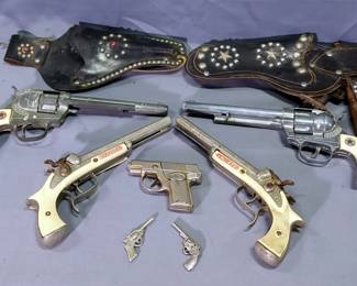 Cap Gun And Toy Gun Collection, Qty 7, And 3 Holsters