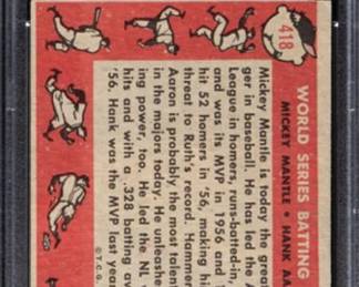1958 Topps Mickey Mantle & Hank Aaron Card #418 - Authenticated and graded PSA 4.Mickey Mantle Hank Aaron 1958 Topps PSA 4 Back - $349.00