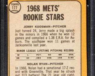 Nolan Ryan Rookie Card - 1968 Topps - Hall of Fame -  All Time Strikeout Leader - Pitched 7 No Hitters - More than any other pitcher - Back of Card - $645.00