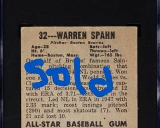 Warren Spahn 1948 Leaf  SGC 5 Back Sold