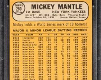 Mickey Mantle - Hall of Fame - 1968 Topps Card - His Last Year as a Player - Card has been authenticated and graded as PSA 8 - Near Mint! - $1,999.00