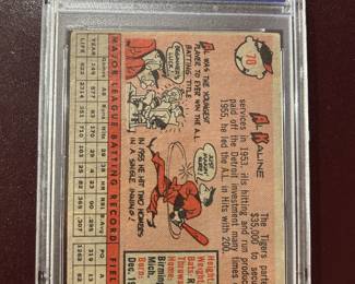 1958 Al Kaline - Detroit Tigers - Hall of Fame Baseball- Good Card -this is the White Name version of his card - Authenticated and graded PSA 2 - $59.00