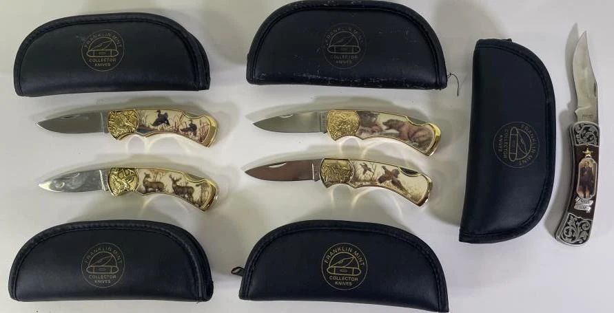 5 Franklin Mint Animal & Wyatt Earp Pocket Knives