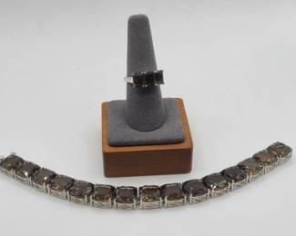 Emerald Cut Brazilian Smoky Quartz Ring & Bracelet