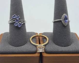 3 D'Joy Sterling Silver Rings w/ Stones & Diamonds