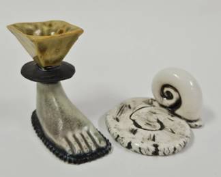 2 Small Whimsical 9 Pines Studio Ceramic Art Works