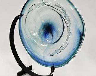 Howard Wilson 13" Art Glass Bowl & Iron Stand