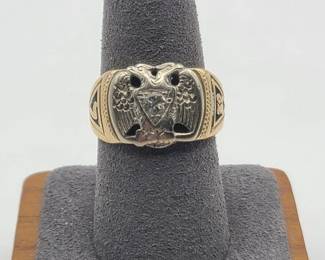 Masonic 32nd Degree Double Eagle 14k Diamond Ring
