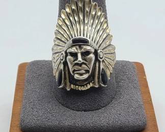 Vintage Ted Ott Sterling Silver & Onyx Indian Ring