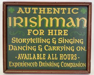 "Irishman for Hire" Pub Plaque Painted Wood Panel