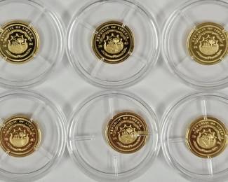 Six 3/4 Ounce .999 Gold Liberia $25 Proof Coins
