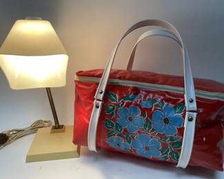 Vintage Desk Lamp and Ladies Travel Bag