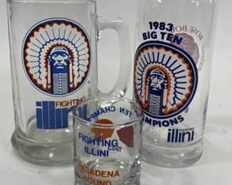 3 Vintage Fighting Illini Glasses