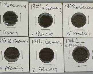 10 German Pfennig and Mark Coins 1902-1918