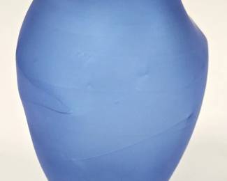 Hand Blown Frosted Blue Glass Vase Artist Unknown