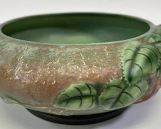 Roseville Pottery Round Fuchsia Green Handled Bowl