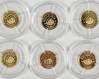 Six 3/4 Gram .999 Gold Liberia $25 Proof Coins