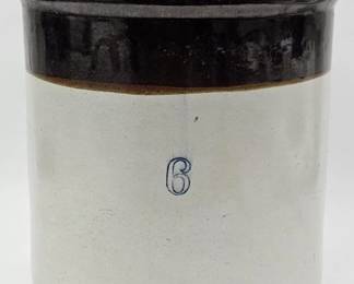 Old 6 Gallon Brown & White Salt Glazed Crock