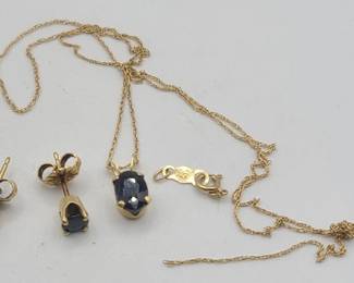 14k Yellow Gold & Sapphire Necklace & Earrings Set